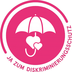 Logo Diskriminierungsschutz, zwei Herzen unter einem Schirm